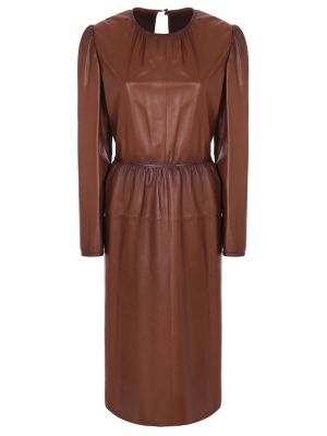 Кожаное платье Prada коричневое