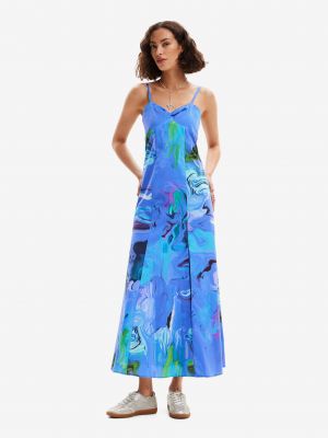 Kvetinové dlouhé šaty Desigual modrá