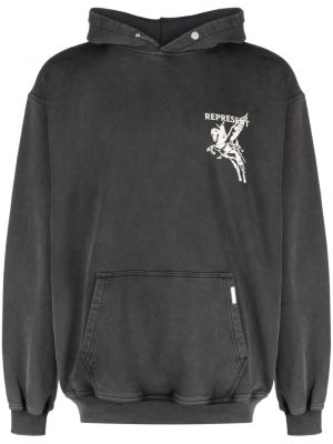 Pamučna hoodie s kapuljačom s printom Represent siva