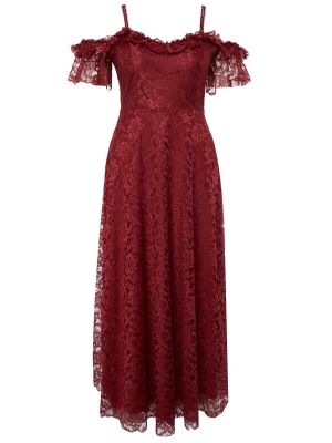 Плетена вечерна рокля с дантела Trendyol винено червено