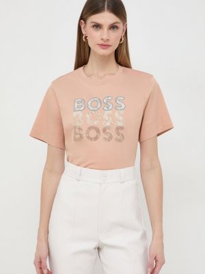 Koszulka bawełniana Boss beżowa