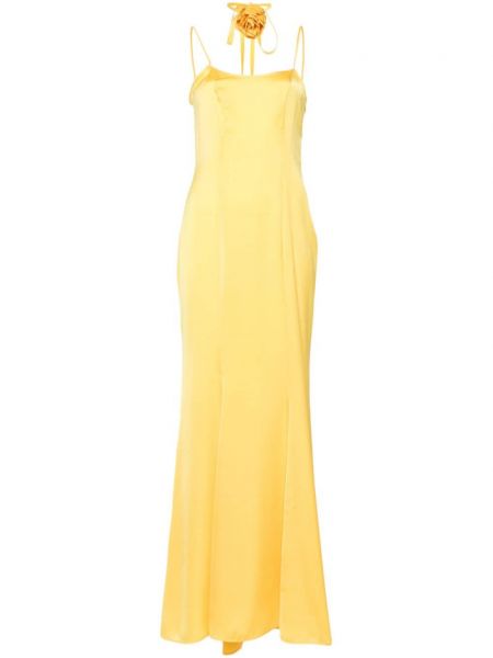 Kvetinové saténové šaty na ramienka Blugirl žltá