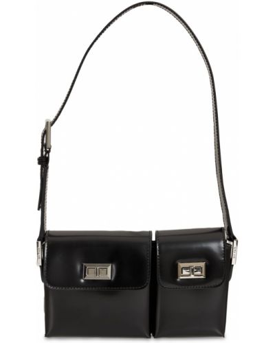 Lakovaná kožená kabelka By Far čierna