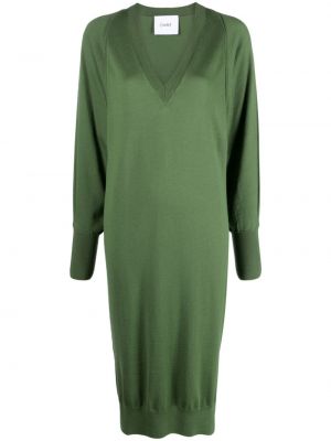 Volnena midi obleka z v-izrezom Nude zelena