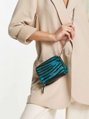 Синяя кожаная сумка на плечо из искусственного меха с принтом Paul Costelloe