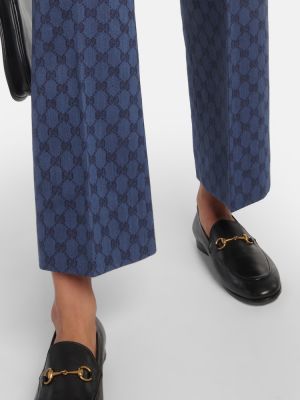 Жакардови памучни ленени прав панталон Gucci синьо