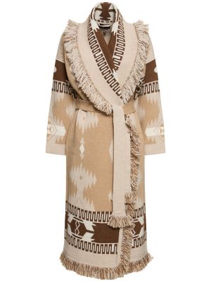 Cappotto di lana in maglia in tessuto jacquard Alanui beige