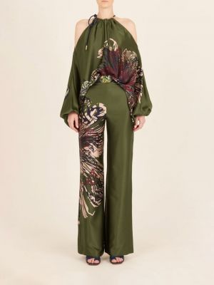 Brīva piegriezuma bikses ar ziediem ar apdruku Silvia Tcherassi zaļš