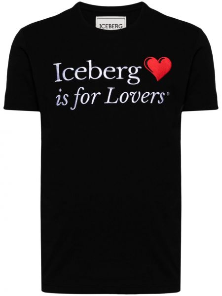 T-shirt avec imprimé slogan en coton à imprimé Iceberg noir