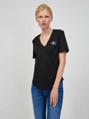 Тениска с v-образно деколте Calvin Klein черно
