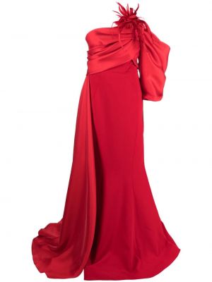 Drapované koktejlkové šaty s perím Gaby Charbachy červená