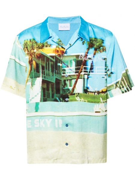 Saténová košeľa s potlačou Blue Sky Inn modrá
