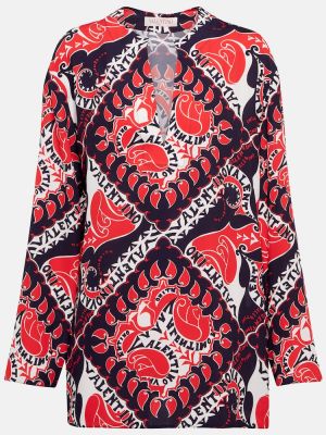 Копринена блуза с принт Valentino червено