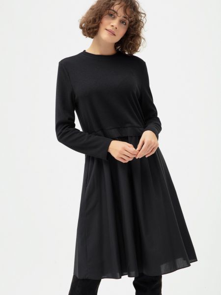Трикотажное платье миди с круглым вырезом Lafaba черное