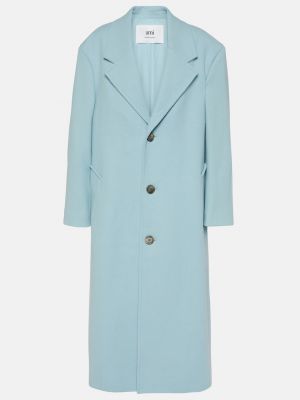 Шерстяное однобортное пальто Ami Paris синее