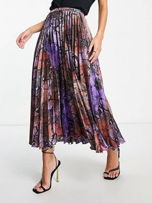 Плиссированная атласная юбка миди с принтом Asos фиолетовая