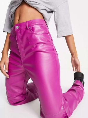 Кожаные прямые брюки с высокой талией из искусственной кожи Pimkie розовые