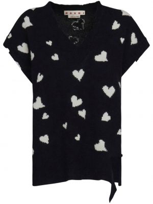 Raštuotas megztinis v formos iškirpte su širdelėmis Marni juoda