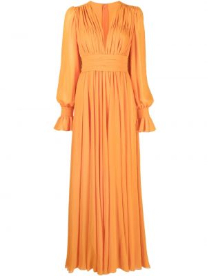 Плисирана вечерна рокля с v-образно деколте Blanca Vita оранжево