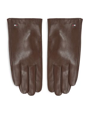 Rękawiczki skórzane Tommy Hilfiger brązowe