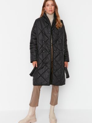Pikowany płaszcz oversize Trendyol czarny