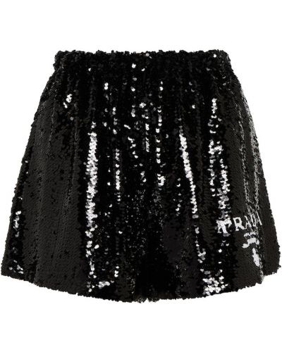 Pantaloni scurți cu talie înaltă de mătase din șifon Prada negru
