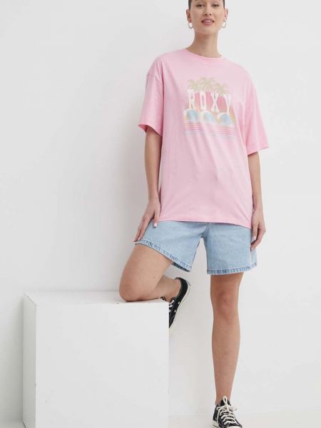 Розовая хлопковая футболка Roxy