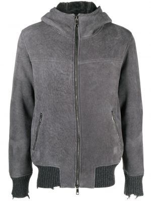 Kožna jakna s patentnim zatvaračem s kapuljačom Giorgio Brato siva
