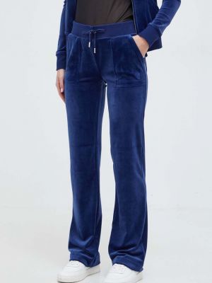 Синие велюровые спортивные штаны с аппликацией Juicy Couture