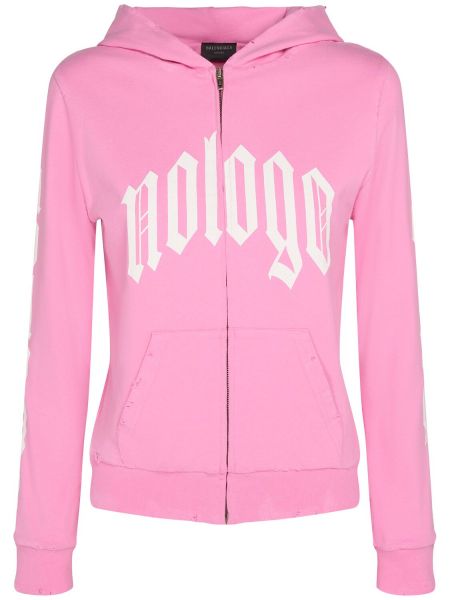 Pamučna hoodie s kapuljačom s patentnim zatvaračem Balenciaga ružičasta