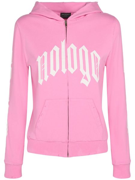 Hoodie med dragkedja i bomull Balenciaga rosa