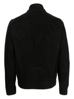 Semišová kožená bunda na zip Dell'oglio černá