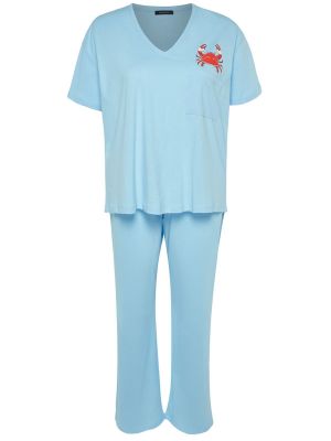 Pyžamo s výšivkou Trendyol modré