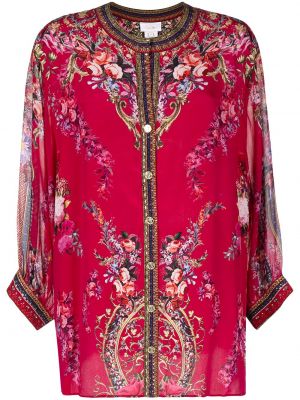 Trykt floral silke bluse Camilla rosa