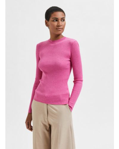 Slim fit gyapjú pulóver Selected Femme - rózsaszín
