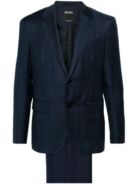 Kostkovaný oblek Zegna modrý