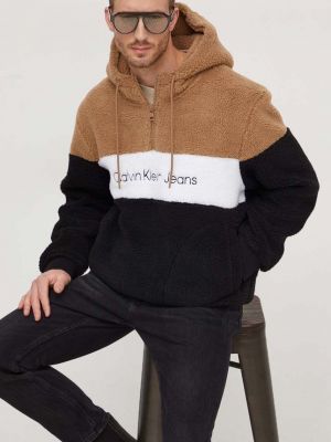 Hoodie s kapuljačom od flisa s printom Calvin Klein Jeans crna