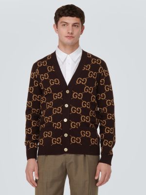 Cardigan di lana in tessuto jacquard Gucci marrone