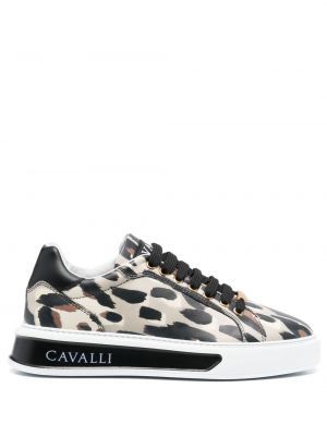 Kožené tenisky s potlačou s leopardím vzorom Roberto Cavalli biela