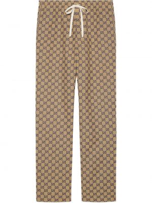 Pantalones rectos con estampado Gucci beige