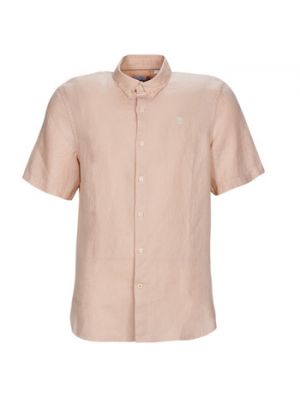 Lniana koszula slim fit z krótkim rękawem Timberland różowa