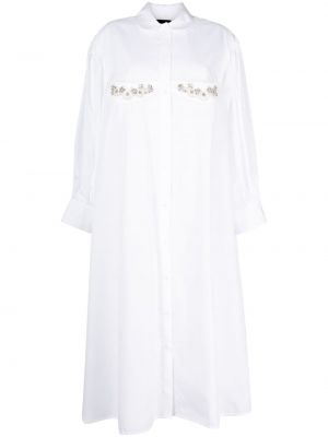 Bílé křišťálové bavlněné košilové šaty Simone Rocha