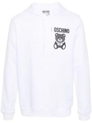 Bavlněná mikina s kapucí s potiskem Moschino bílá