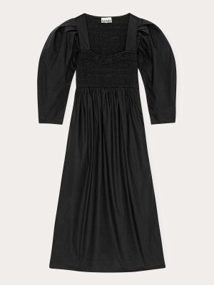 Vestido largo de algodón Ganni negro