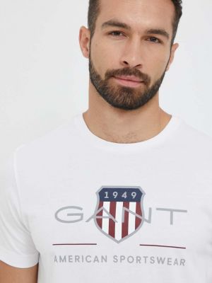 Koszulka bawełniana z nadrukiem Gant biała