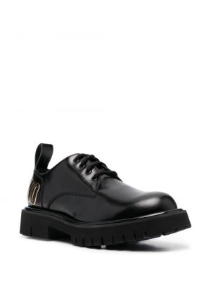 Kožené šněrovací kotníkové boty s potiskem Moschino černé