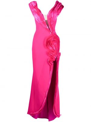 Robe de soirée à col v plissé Gaby Charbachy rose