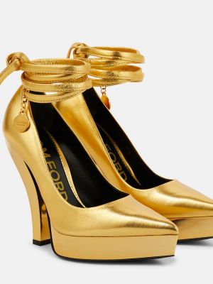 Pantofi cu toc din piele cu platformă Tom Ford auriu