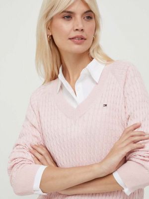 Sweter bawełniany Tommy Hilfiger różowy