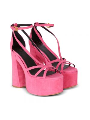 Sandały zamszowe na platformie Balmain różowe